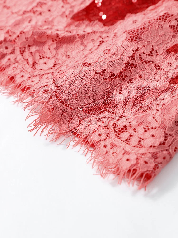 Sexy Sequin Lace Trim Dress Women Fashion V-neck Sleeveless High Waist Mini Sling Dresses 2026 Summer Trendy Lady Vacation Robe