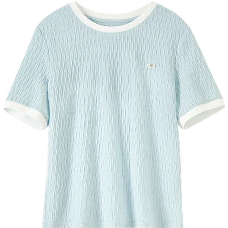 SENTUBILA Women's Short Sleeve Tee 2026 New Collection Pleated Casual Style Tops Summer Knitwear T-shirt Woman Clothes Q52TN1656