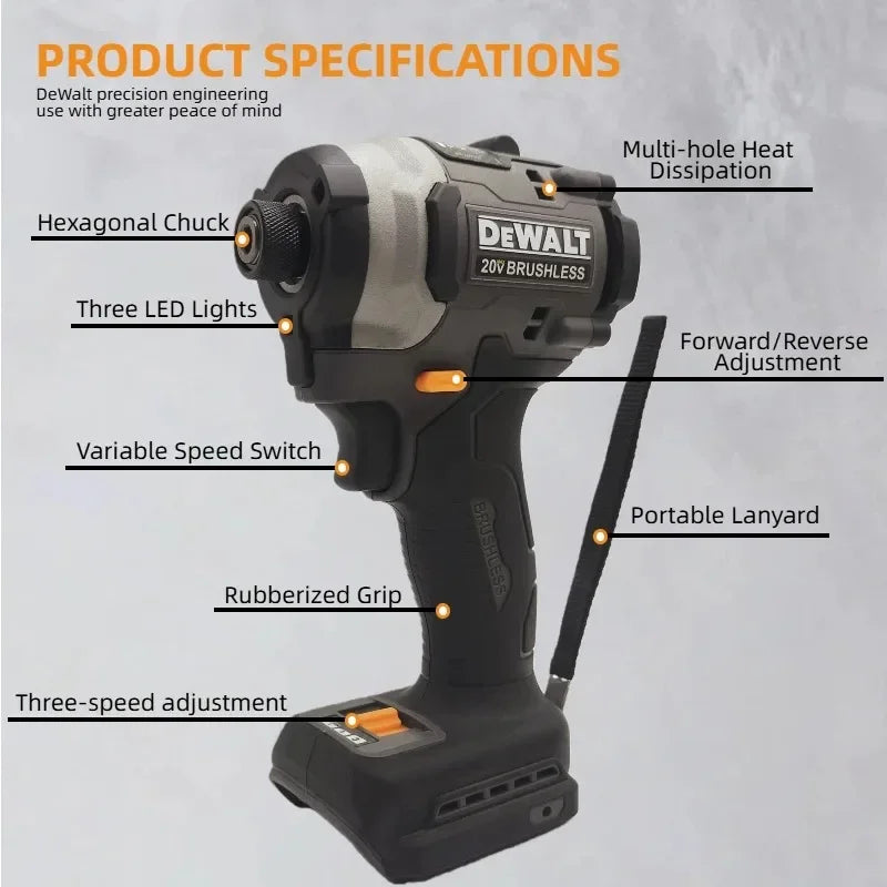 DeWalt DCF85M Electric Brushless Impact Screwdriver Adjustable Speed Lithium Battery Woodworking Drill for DIY Home Use
