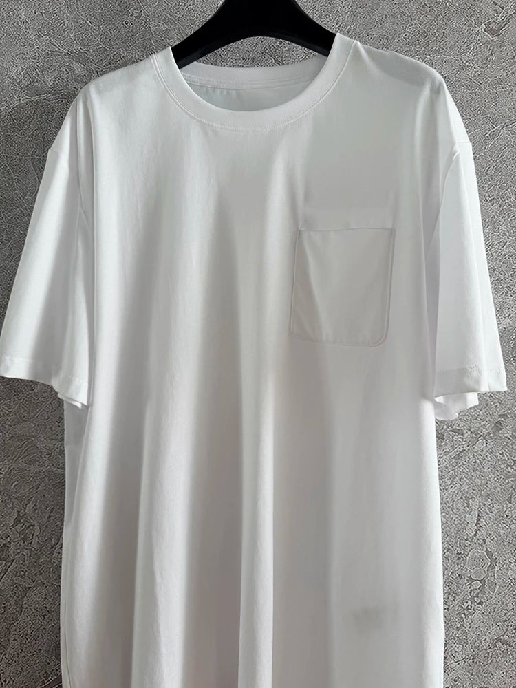 Summer Fashion Daily Casual White Color Cotton Simplicity T-Shirts Women's O-Neck Pocket Short Sleeve Loose Versatile Tops