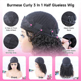 250 Density Kinky Curly Half Wig Double Drawn Invisible Drawstring Machine Made Wigs Human Hair Invisible Hairline Half Wig Natural Colored Ponytail Ready To Wear Vietnamese Human Hair Wig 18 20 22 24 26 Inch Free Shipping
