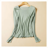 2025 Fashion New Mulberry Silk Long Sleeve Bottoming Shirt Women's Silk Knitted Solid Color Round Neck Bottoming Shirt