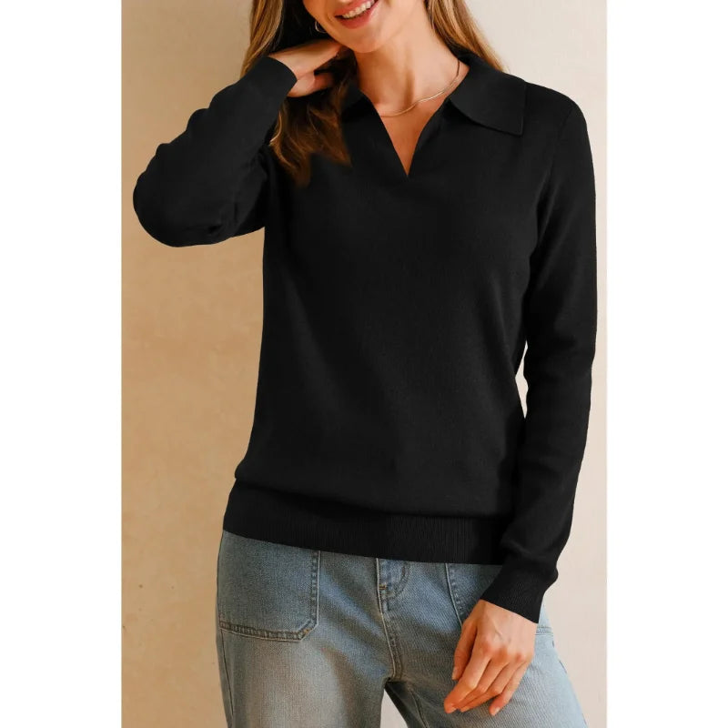 Women's POLO shirt, spring sweater, business casual wear, summer fashion.