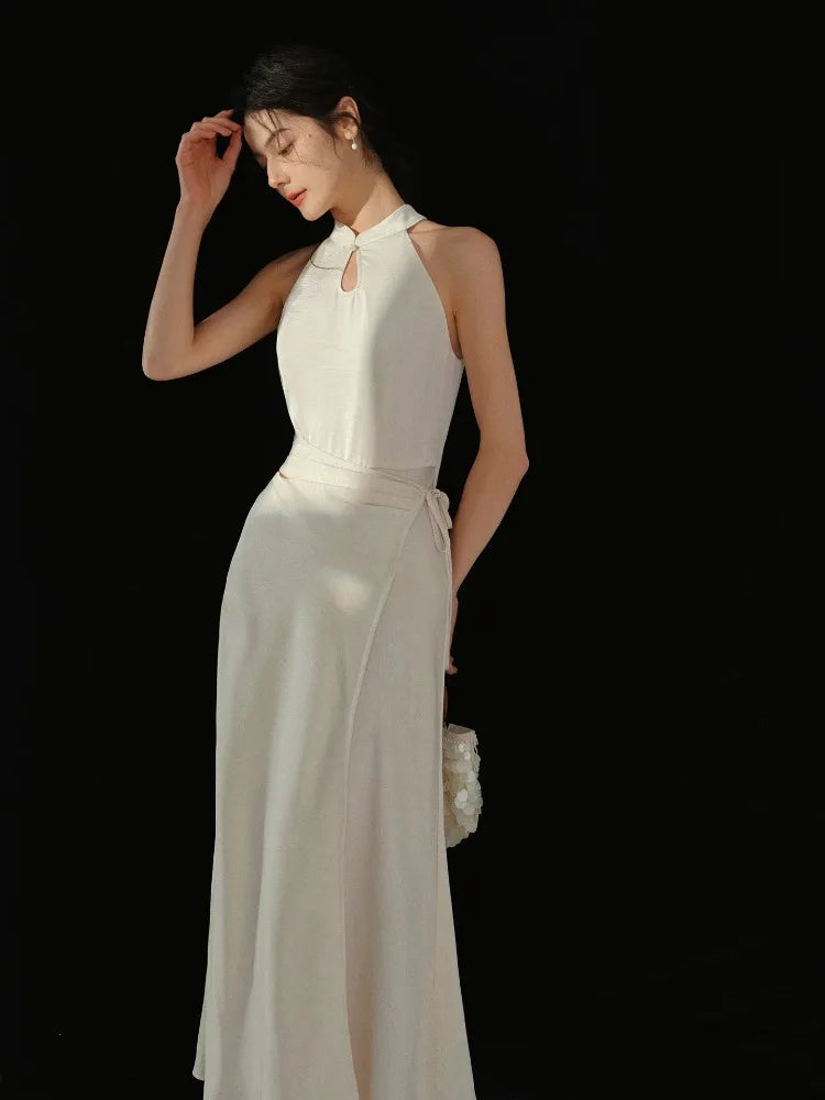 Elegant Jacquard Maxi Dress Chinese Style Sleeveless Long Dress Slim Draped Cut Vintage Inspired Outfit Women Autumn Casual Wear
