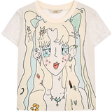 ELFSACK 2025 Summer New Arrival Sweet Cool Y2K Lace Splicing Anime Print Short Sleeve T-Shirt For Women