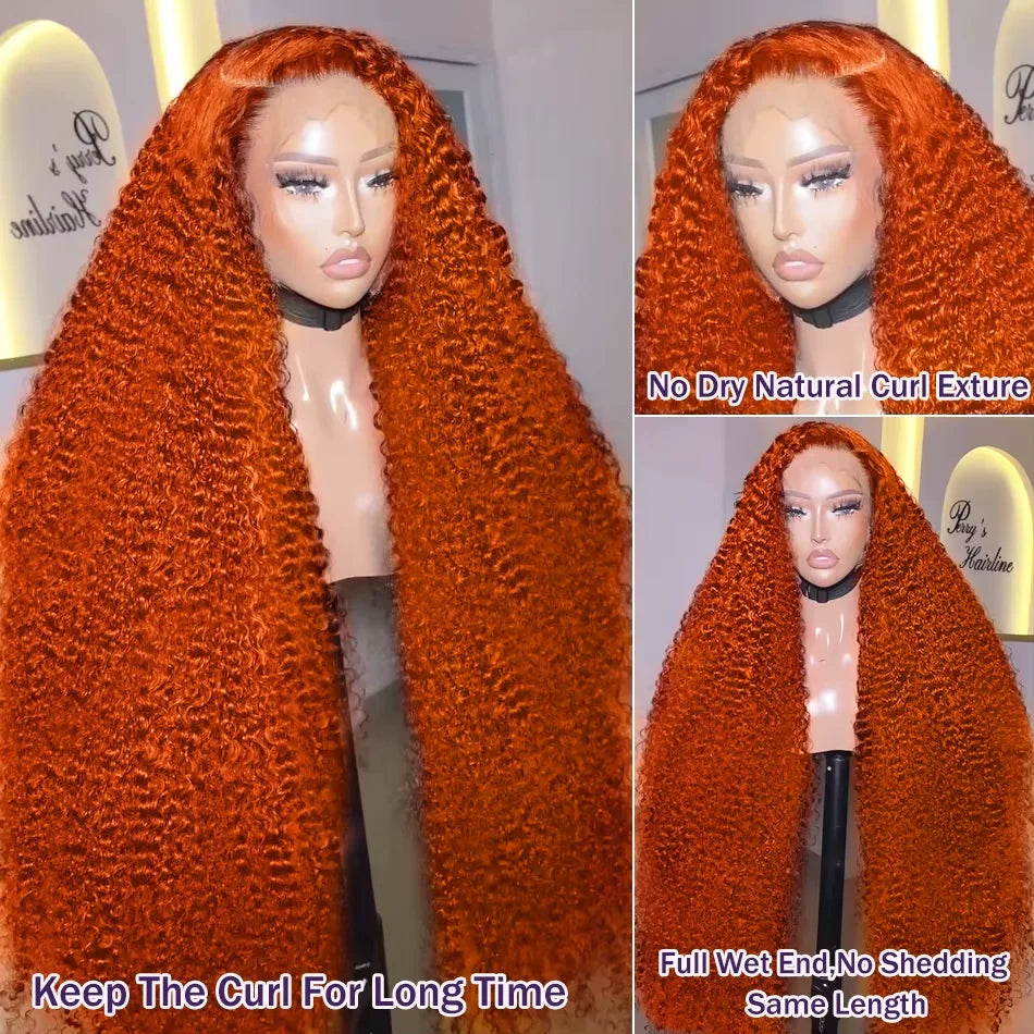 34inch Orange Ginger Water Wave Lace Front Wigs 13x4 13x6 #350 Colored Wigs Brazilian Human Hair Deep Curly Wigs 260Density