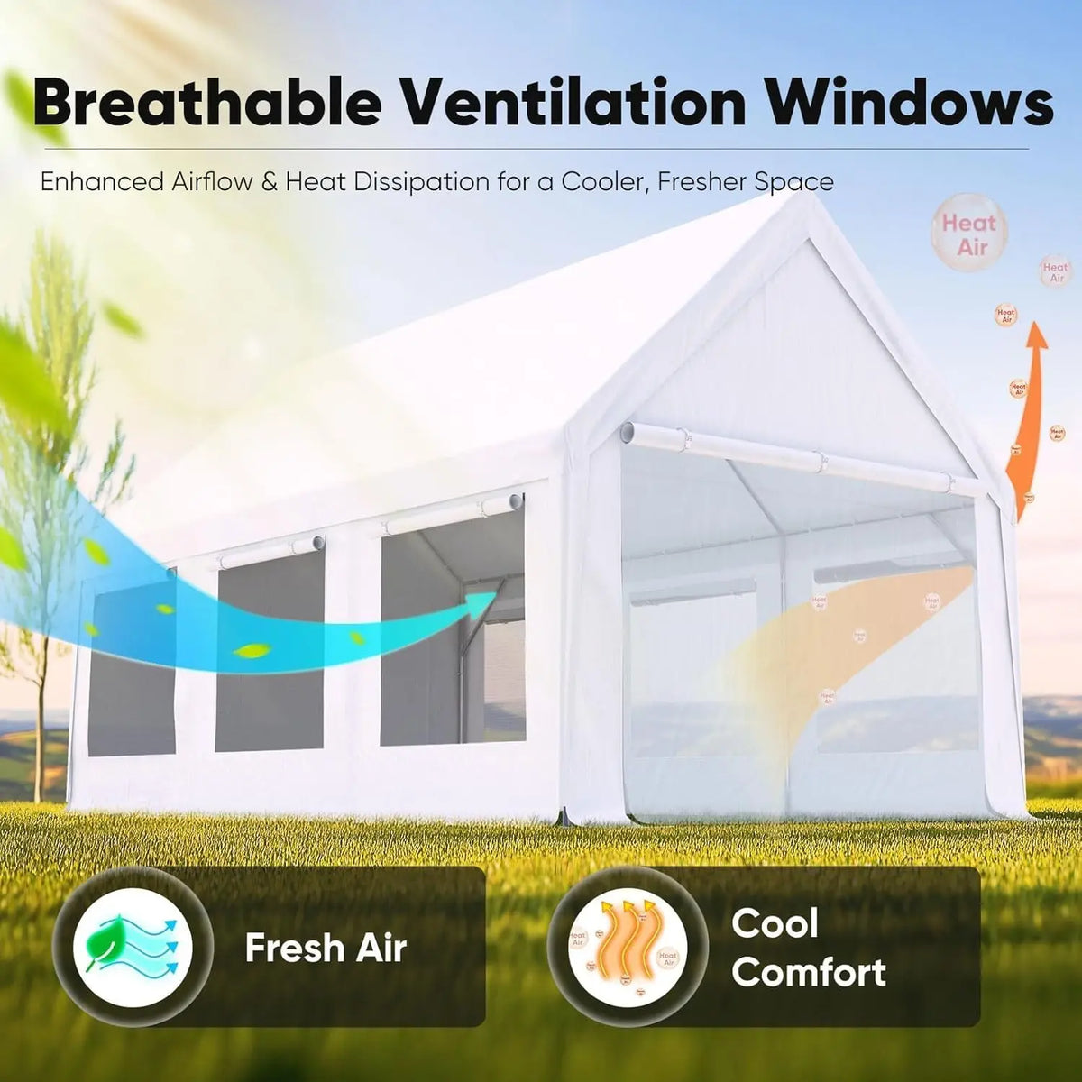 Heavy Duty 12x20 ft Carport Tent with Ultra-High Peak & Ventilation Windows, Waterproof Outdoor Canopy Shelter for, Customized