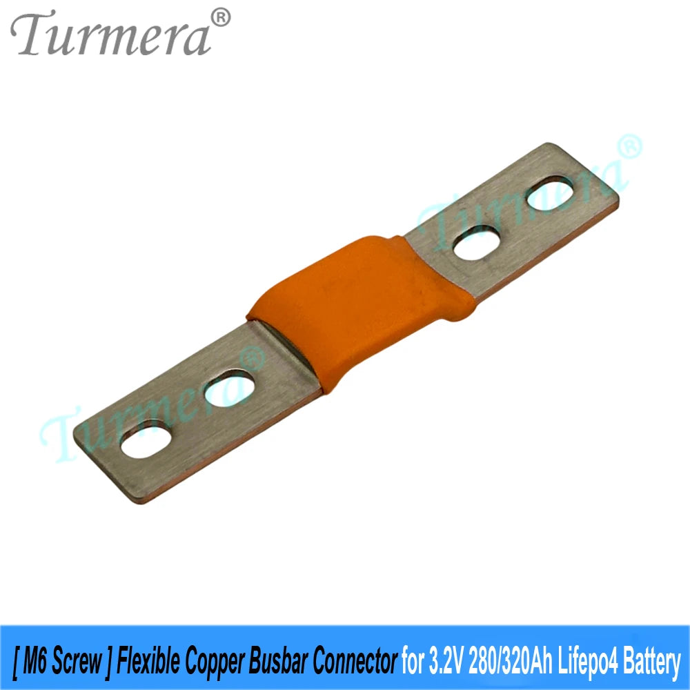 Turmera 24V 48V 12V Lifepo4 Battery Flexible Busbar Copper Connecter Hole to Hole 56mm 2mm 400A for 280Ah 320Ah Lifepo4 Battery
