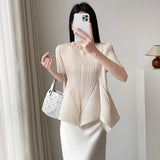 Pleated T-Shirt 2026 Summer New Ruffled Short Sleeve Top Elegant Commuter Women's Lightweight Stretch Non-Iron Clothing