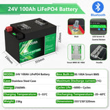 24V 100Ah LiFePO4 Battery 2.56Kwh 6000+ Cycles Bluetooth Smart BMS 25.6V 200Ah 300Ah For Solar RV Marine Trolling Motor Off Grid