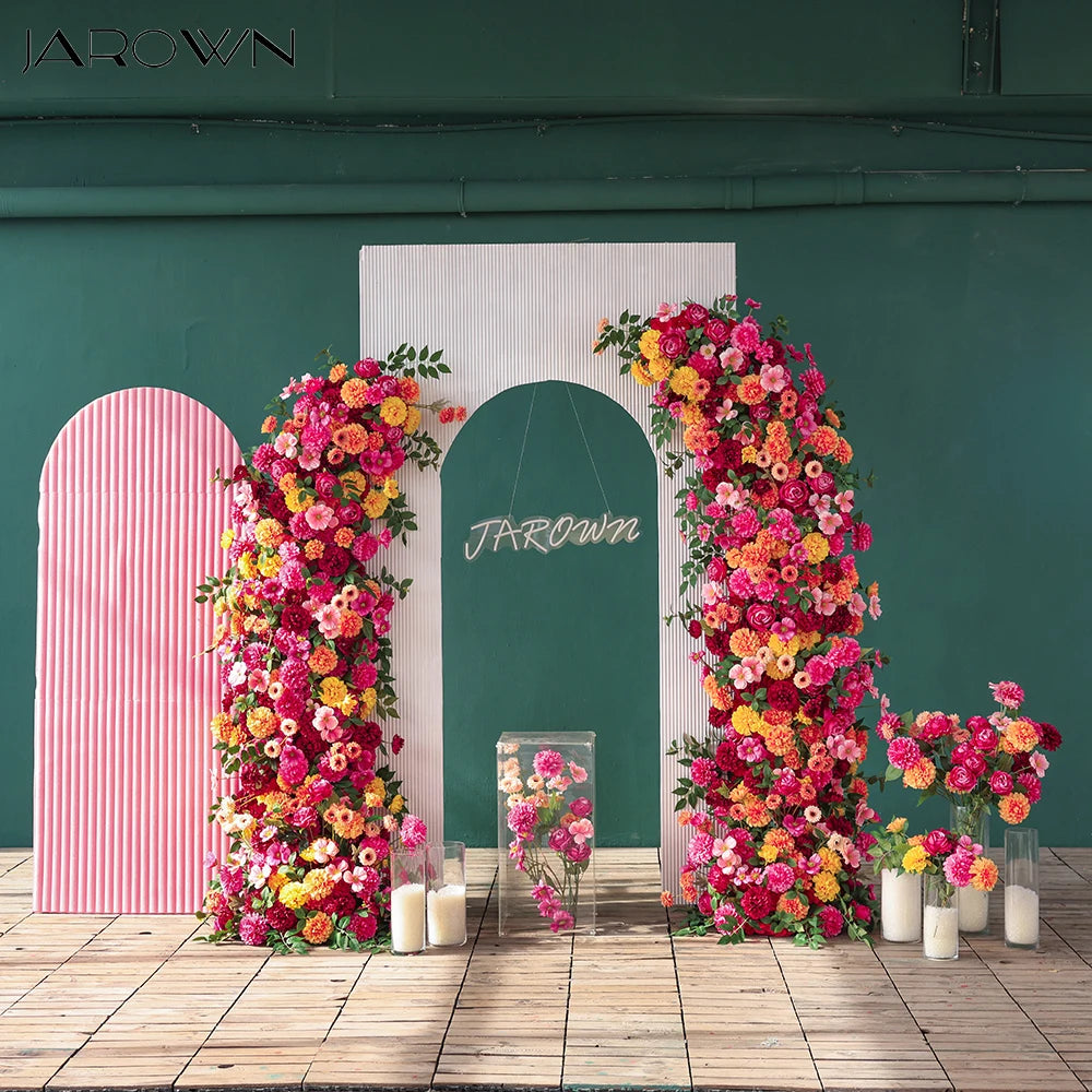 Hot Pink Orange Chrysanthemum Artificial Flower Runner for Event Backdrop Decor Props Wedding Florals Horn Arch Decoration J2357