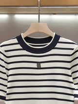 Summer New 2026 Women Short Sleeved Loose Round Neck Striped T-Shirt and Top Versatile