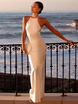 VC 2026 Sexy Backless Satin Maxi Dress For Women Spaghetti Strap Crystal Back Evening Dress Elegant Bodycon Party Slim Fit Dress