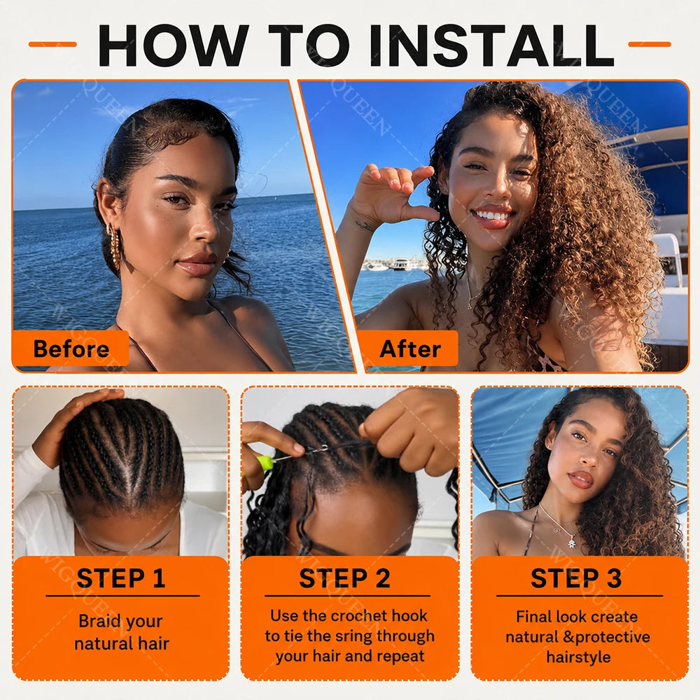 15A Small Spirals Curly Miracle Knots Feather Crochet Human Hair For Boho Braiding Invisible Knot PreSeparated Knotless Kinky Curly Crochet Human Hair Extensions Reusable Pre looped Natural Black Crochet Bundles With String Bulk 100% Human Hair Extensions