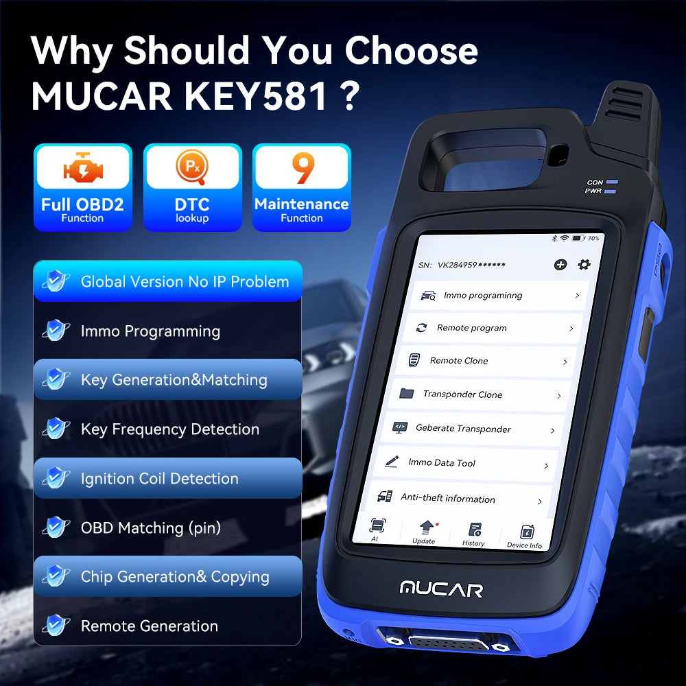 MUCAR KEY581 IMMO Key Programmer Immobilizer Tool Key Creation IMMO Learning Chip Read Write Cloning Frequency Detection
