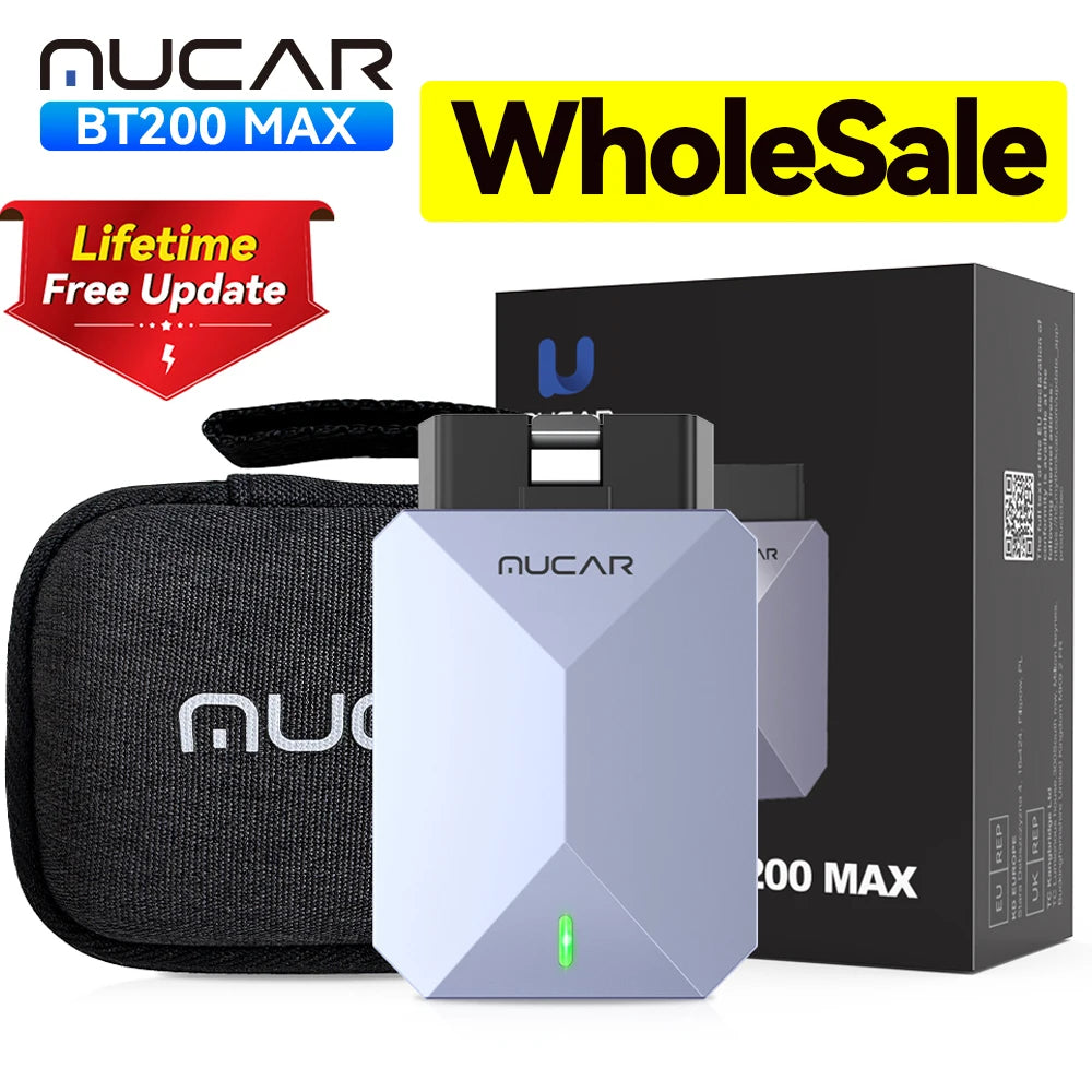 WH MUCAR BT200 Max OBD2 Scanner CAN FD Bi-Directional Control All System Diagnostic Tool 15 Reset Lifetime Free Update
