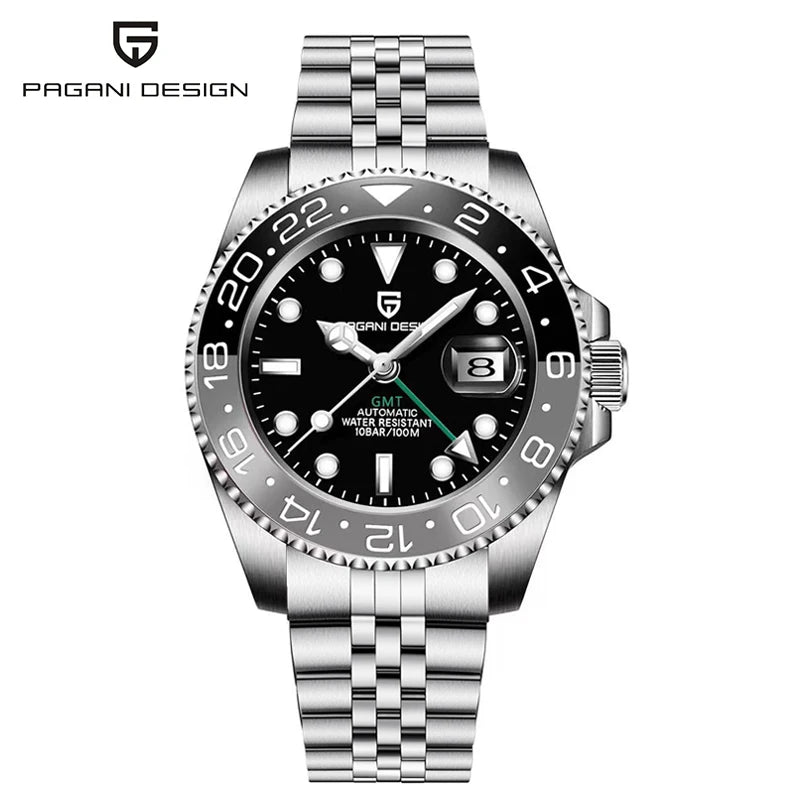 PAGANI DESIGN PD-1662 Luxury GMT Men Mechanical Wristwatch Sapphire Glass Stainless Steel 100M Waterproof Automatic Watches