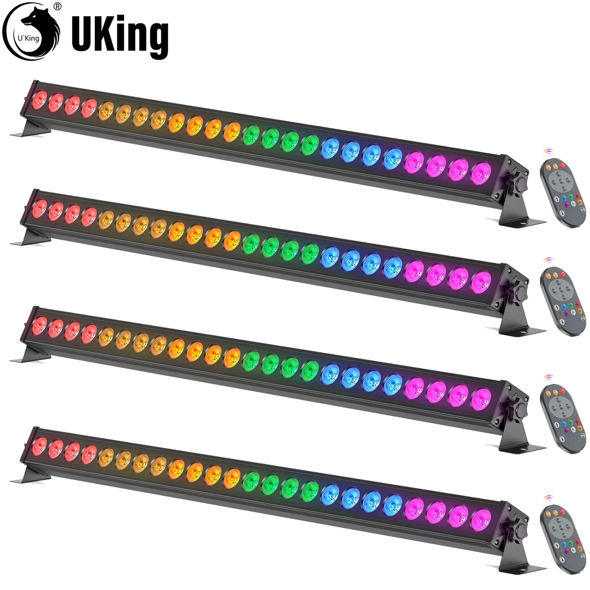 U'King 4Pcs 60W RGB 24LED Wall Wash Light Bar With Remote Controller DMX Stage Light Bar For Wedding Church Music Dance DJ Party