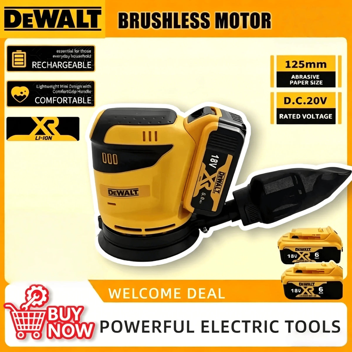 DEWALT Orbital Sander Speed Dust Collection for Heavy-Duty Wood Polishing in Construction  Workshop Tool For DEWALT Battery