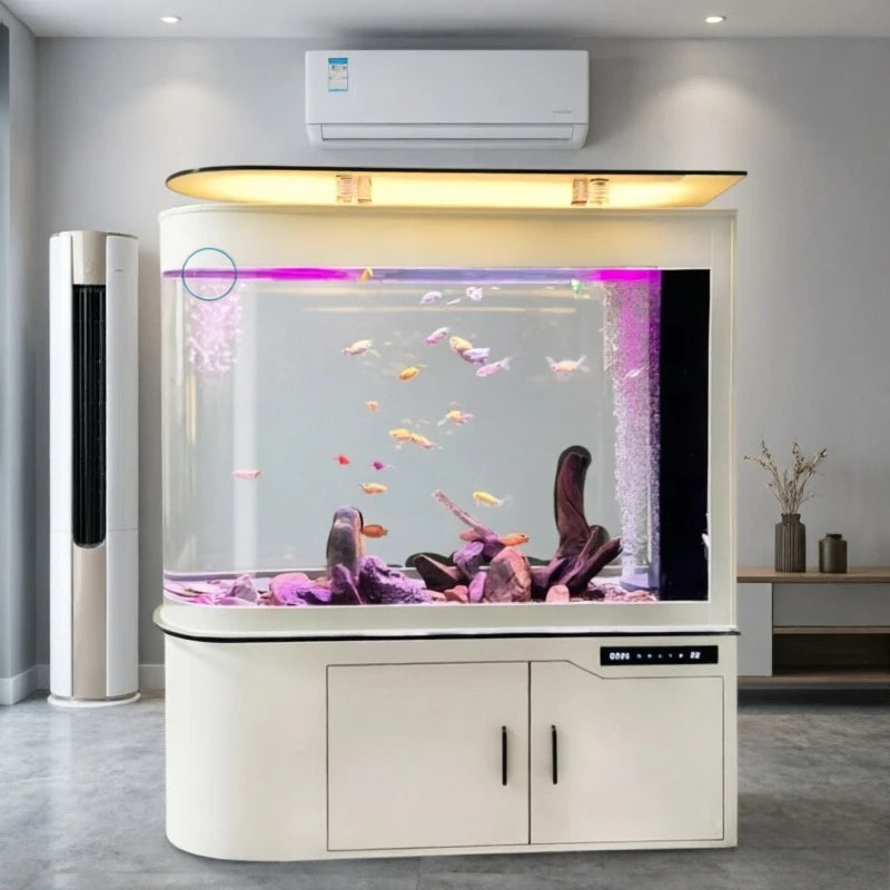 All-in-One AquariumNew Bullet Glass Luxury Fish Tank 600L Smart Ultra Quiet Eco-Friendly Easy To Clean Living Room Aquarium Dry/