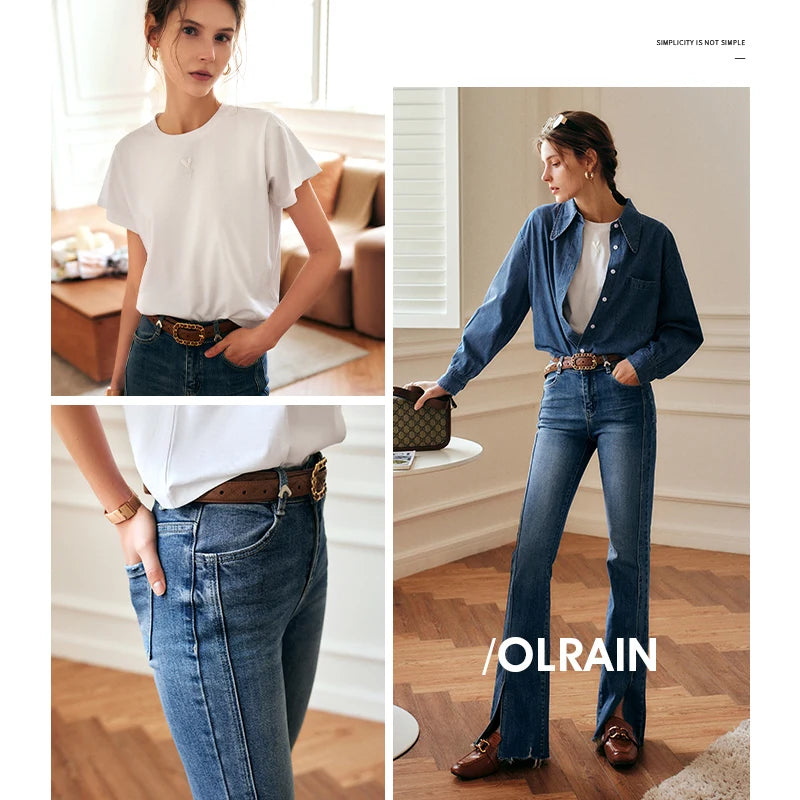 OLrain Embroidered T-shirt Woman 2026 Spring Summer Straight Commute White Cotton Casual Short Sleeve Basic Tops O22XT53052
