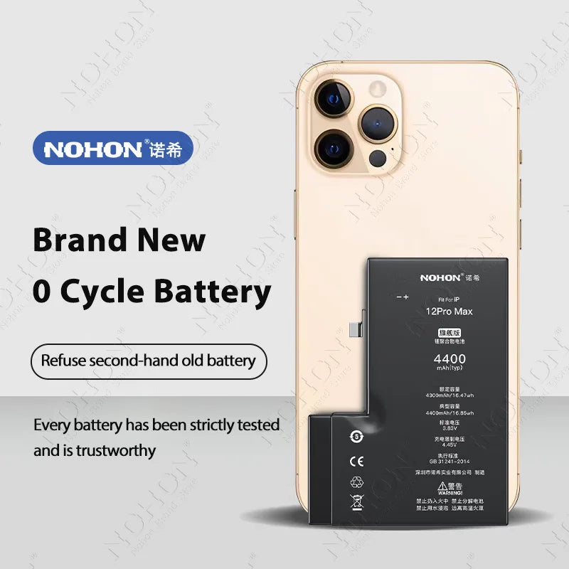 NOHON High Capacity Battery for iPhone 12 Pro Max 13 Mini 14 Plus 15 16 0 Cycle Replacement Li-ion Polymer Bateria with Tools