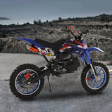 49cc 2-Stroke Dirt Bike, Gas Power Motocross, Off Road Mini Motorcycle with Front Rear Disc Brakes, Max Speed 40KM/H (Blue)