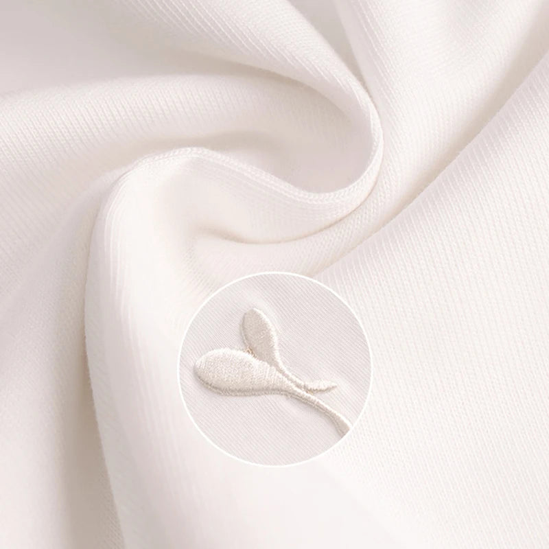 OLrain Embroidered T-shirt Woman 2026 Spring Summer Straight Commute White Cotton Casual Short Sleeve Basic Tops O22XT53052