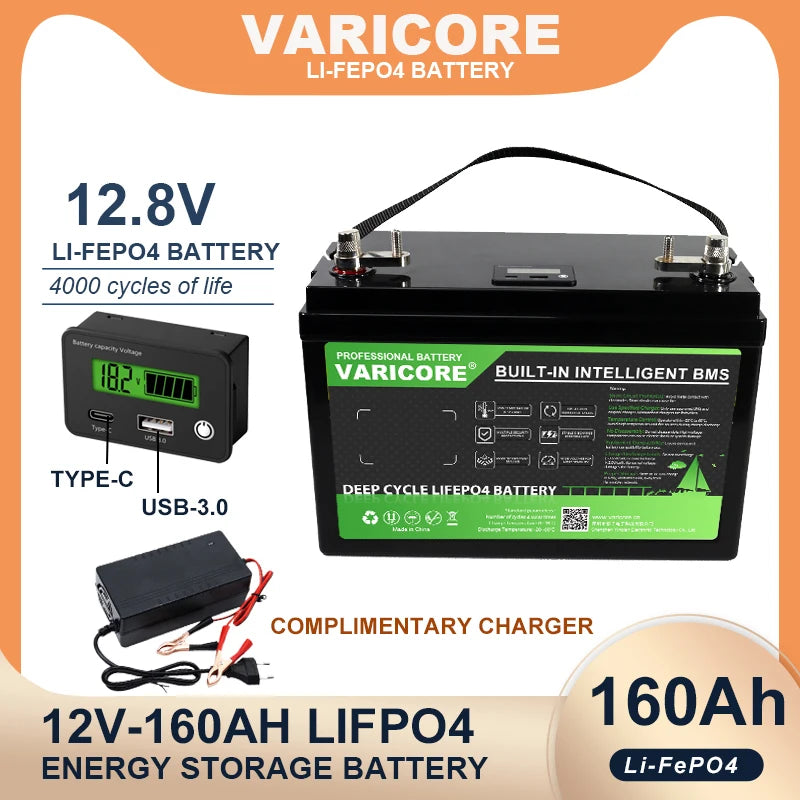 VariCore 12V/24V/36V/48V 360Ah 340Ah 180Ah 100Ah 120Ah LiFePO4 Battery for 4s 8s 10s 16s Solar Touring Car Golf Cart Duty-free