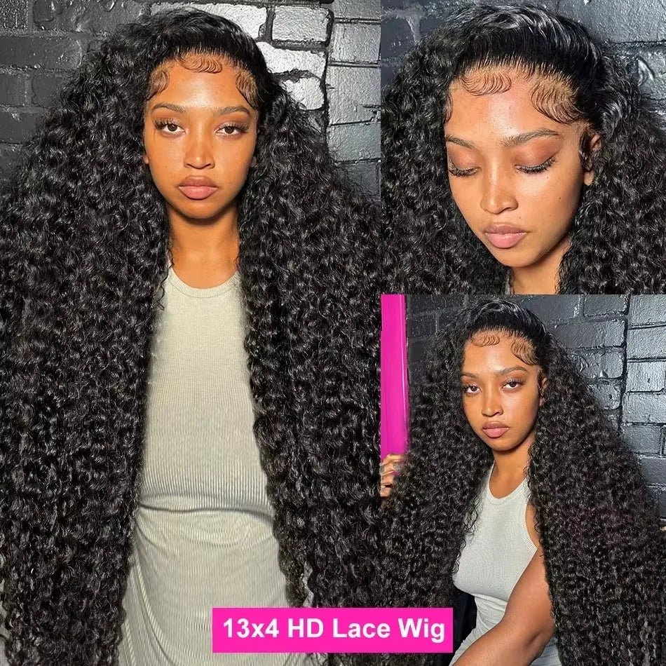 Curly ≥98% Human Hair Wigs 200% Real Density Water Deep Wave 13x6 13x4 HD Lace Front 360 Transparent Lace Frontal Wigs For Women 30 40 Inch Pre Plucked Lace Wigs Local Warehouse In The Us Ships Within Brazilian