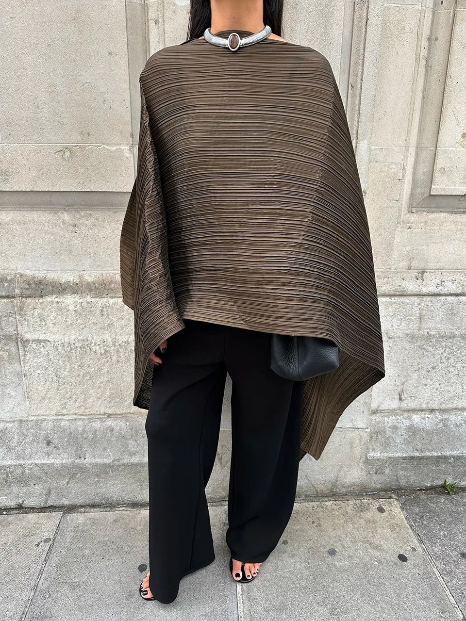 Miyake Pleated Medium Length V-neck Women's Loose Drooping Blouse Dress