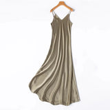 2026 Women's Fashion New 21MM 100% Natural Mulberry Silk Plain Satin Extended French Sexy Adjustable Shoulder Strap Solid Dress