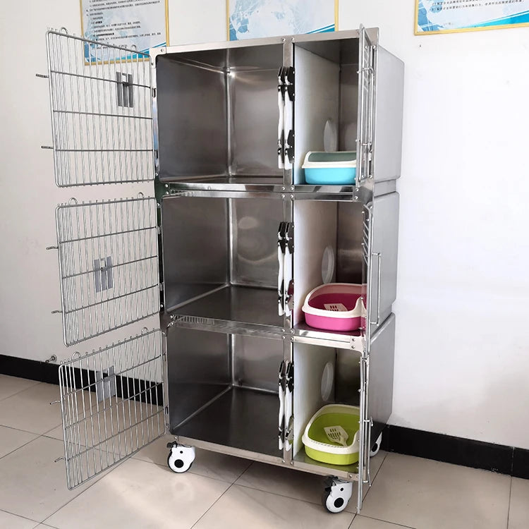 Cat Boarding Cages for Pet Grooming Salon Pet Hospital Stainless Steel Veterinary Cage