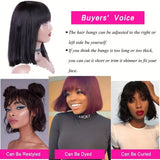 Short Straight Bob Wig Human Hair with Bangs 3x1 Lace Middle Part Full Machine Made Natural Black Wig for Black Women