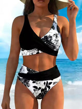 V Neck Tank Swimwears High Waist Bikini Summer Beach Bathing Suit Swimsuit Women Vertical Stripe Patchwork Bikini Set Wrap Front