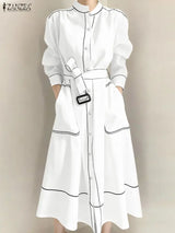 ZANZEA Fashion Long Shirt Dresses Women Elegant Streetwear Office Lady Midi Vestidos Belted Casual Autumn Long Sleeve Party Robe