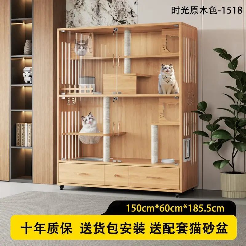 Cat nest cat villa solid wood household indoor litter box with toilet integrated cabinet luxury large cat house