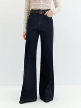 FSLE Slim Denim Jeans for Women New Autumn 2026 Style Mid-waisted Zipper Flared Pants Cotton Retro Solid Chic Streetwear