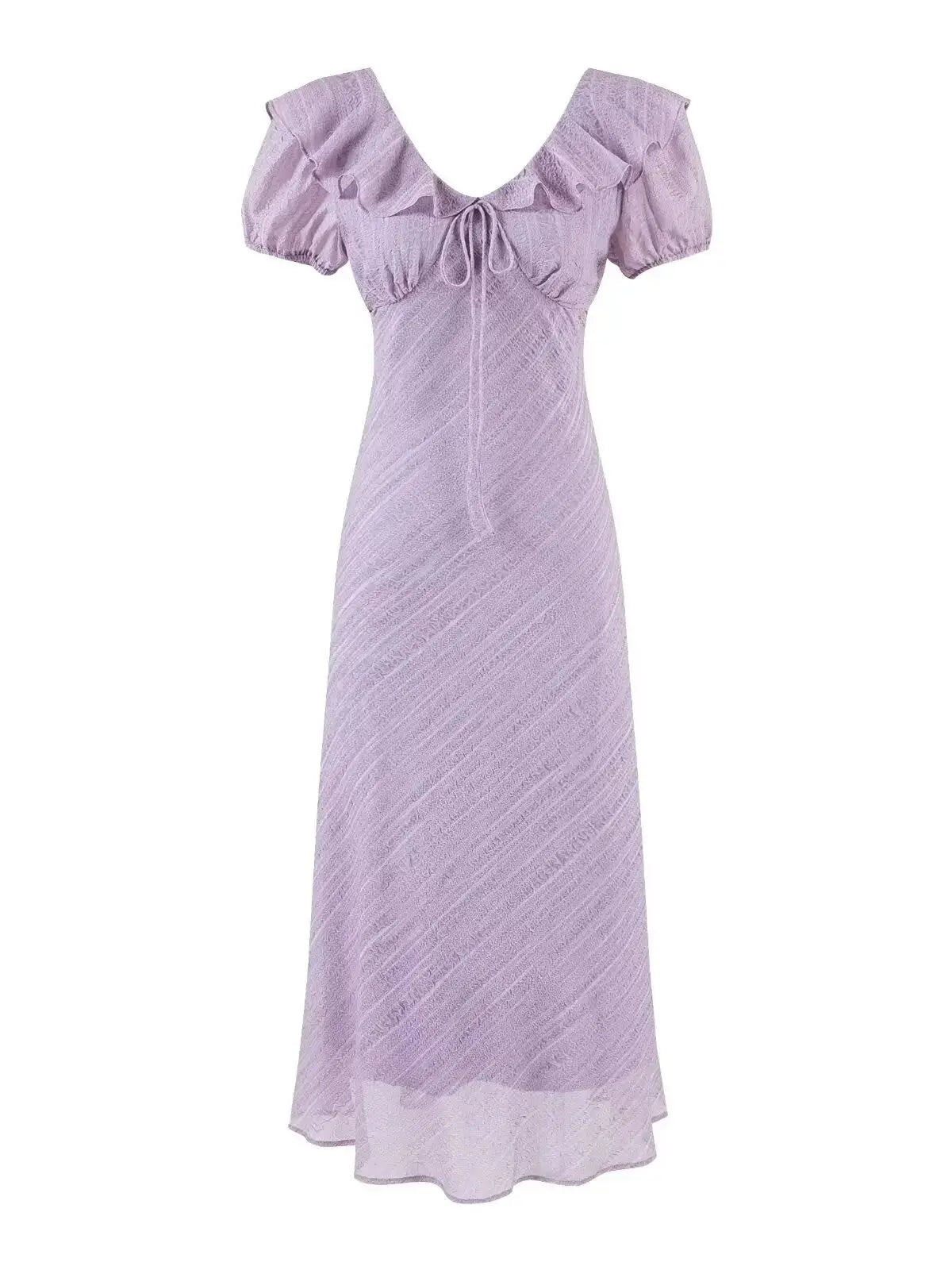 Chu Sau beauty Women New Fashion Sweet Polka Dot Print Chic Ruffles Midi Dress French V-Neck Puff Sleeve Vintage Party Dresses