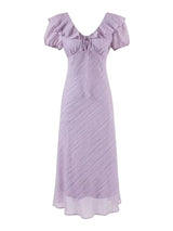 Chu Sau beauty Women New Fashion Sweet Polka Dot Print Chic Ruffles Midi Dress French V-Neck Puff Sleeve Vintage Party Dresses