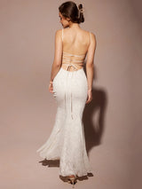 Articat-Women's Sexy Sleeveless Lace Patchwork Backless Bodycon Maxi Dress, Elegant Party Club Evening Dress, 2024 Summer