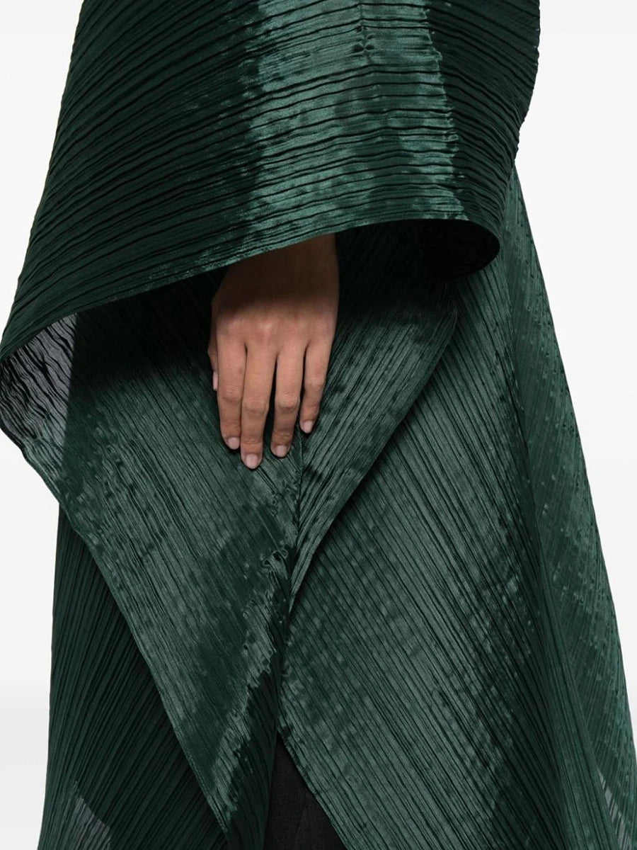 Miyake Pleated Women's Medium Length V-neck Drooping Blouse Dress