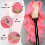 30 Inch Body Wave Pink 13x6 Hd Lace Frontal Human Hair Wig Light Pink
