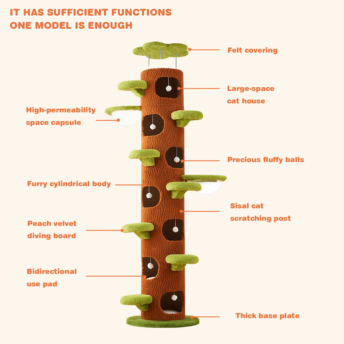 Tall Cat Tree Tower with Sisal Scratching Pad Cat Climbing Frame Super Large Cat Tree Tower for Indoor Kittens