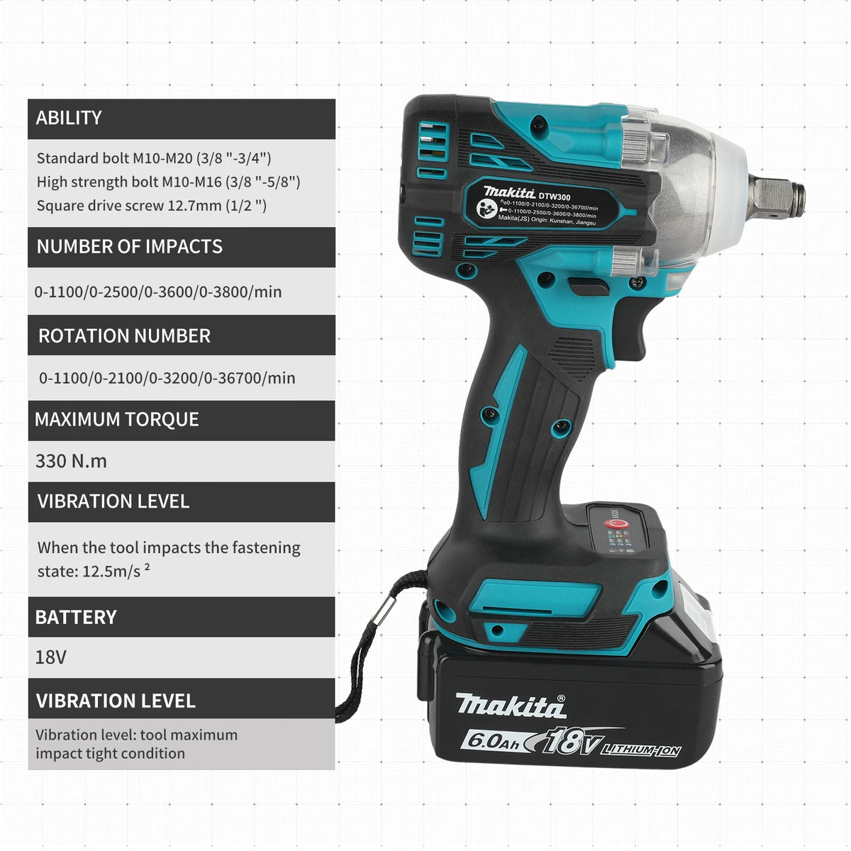 Makita DTW300 18V Tool Set Brushless Power Large  Cordless Wrench 330Nm Torque Wind Cannon Remove Tire Lithium Auto Repair