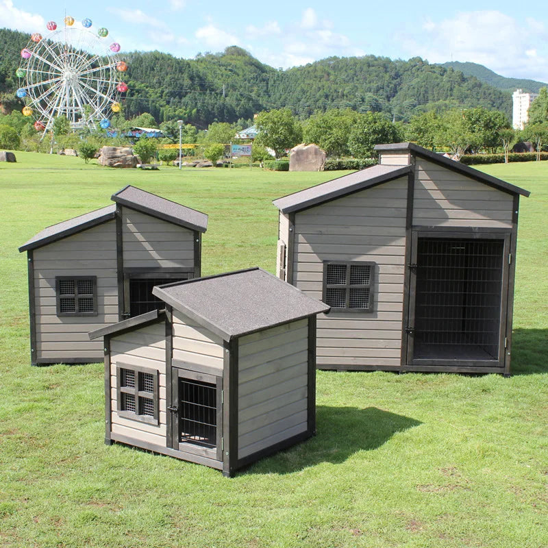 Solid wood outdoor courtyard sun protection rain protection dog house large medium dog villa wood