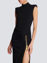 TWOTWINSTYLE Solid Slimming Spliced Zipper Temperament Dresses for Women Stand Neck Sleeveless Patchwork Folds Dress Female New
