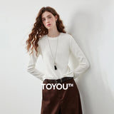 TOYOUTH Women's Slub Cotton T Shirt 2026 Fall New Arrival Mousse Soft Crew Neck Multi Color Versatile Casual Layering Top