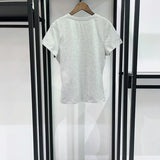 Trendy 2026 Summer Flocking Clock Print Round Neck Stretch Slim Fit T-Shirt