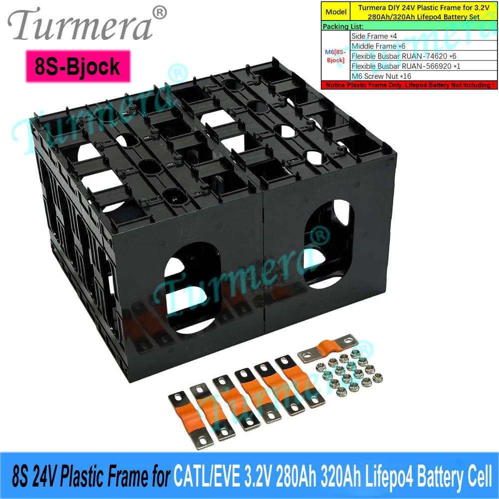 Turmera 12V 24V Battery Frame Flame-Retardant ABS PC Plastic Holder with Latches for CATL EVE 280Ah 320Ah 105Ah Lifepo4 Cell Use